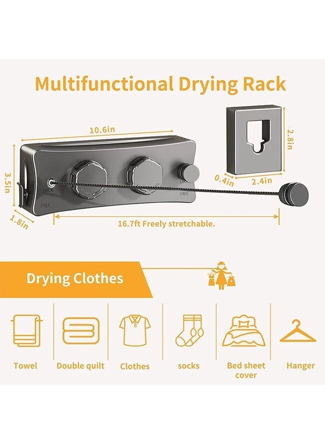 Retractable Clothesline Outdoor, Wall Mounted Drying Rack Clothesline Indoor, 16.7 Ft Stainless Steel Wire Double Clothes Lines, Hanging Clothes line for Balcony, Bathroom, Courtyards, Laundry Rooms（Double-line） - Image 4