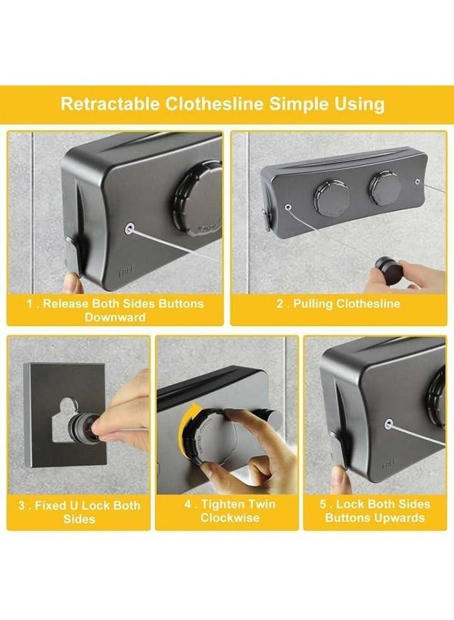 Retractable Clothesline Outdoor, Wall Mounted Drying Rack Clothesline Indoor, 16.7 Ft Stainless Steel Wire Double Clothes Lines, Hanging Clothes line for Balcony, Bathroom, Courtyards, Laundry Rooms（Double-line） - Image 5