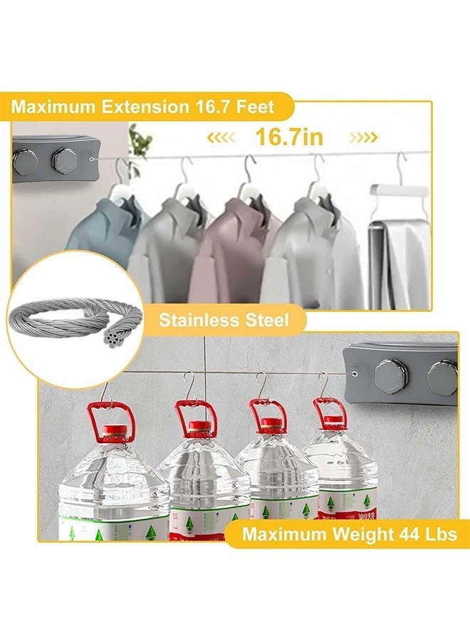 Retractable Clothesline Outdoor, Wall Mounted Drying Rack Clothesline Indoor, 16.7 Ft Stainless Steel Wire Double Clothes Lines, Hanging Clothes line for Balcony, Bathroom, Courtyards, Laundry Rooms（Double-line） - Image 2