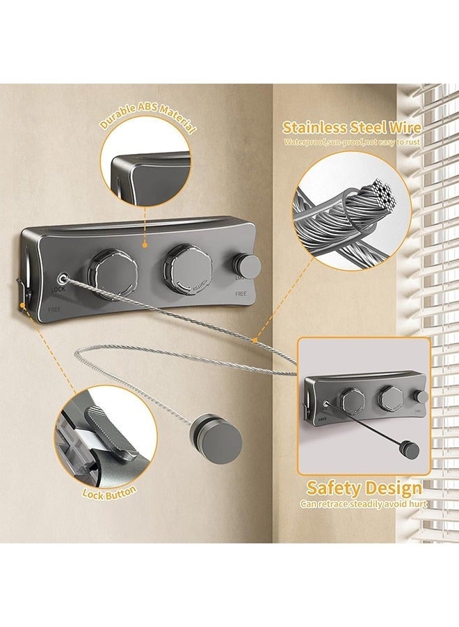 Retractable Clothesline Outdoor, Wall Mounted Drying Rack Clothesline Indoor, 16.7 Ft Stainless Steel Wire Double Clothes Lines, Hanging Clothes line for Balcony, Bathroom, Courtyards, Laundry Rooms（Double-line） - Image 3