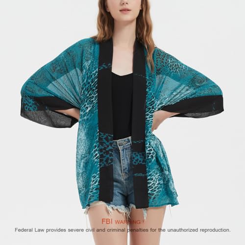 Max Hsuan Women's Loose Print Sheer Chiffon Kimono Beach Swim Cover up Cardigan Capes Blouse Tops - Image 3