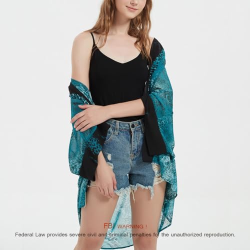 Max Hsuan Women's Loose Print Sheer Chiffon Kimono Beach Swim Cover up Cardigan Capes Blouse Tops - Image 4