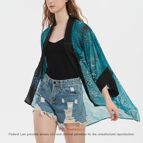 Max Hsuan Women's Loose Print Sheer Chiffon Kimono Beach Swim Cover up Cardigan Capes Blouse Tops - Image 5