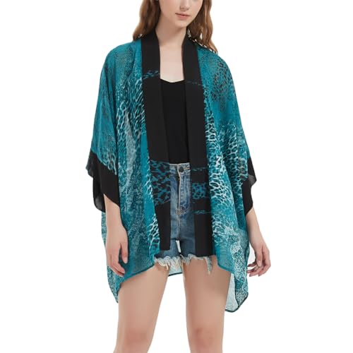 Max Hsuan Women's Loose Print Sheer Chiffon Kimono Beach Swim Cover up Cardigan Capes Blouse Tops - Image 1