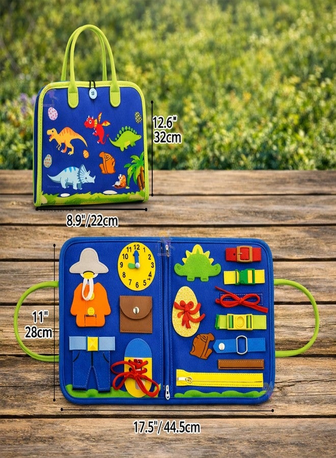 Wishkey Busy Board Activity Binder for Toddlers Montessori Sensory Educational Toy with 19 Motor Skill Activities Dinosaur Felt Busy Book for Kids Ages 1-4 Travel Learning Toy Gift Blue - Image 2