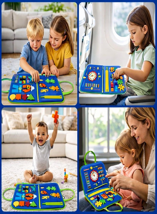 Wishkey Busy Board Activity Binder for Toddlers Montessori Sensory Educational Toy with 19 Motor Skill Activities Dinosaur Felt Busy Book for Kids Ages 1-4 Travel Learning Toy Gift Blue - Image 3