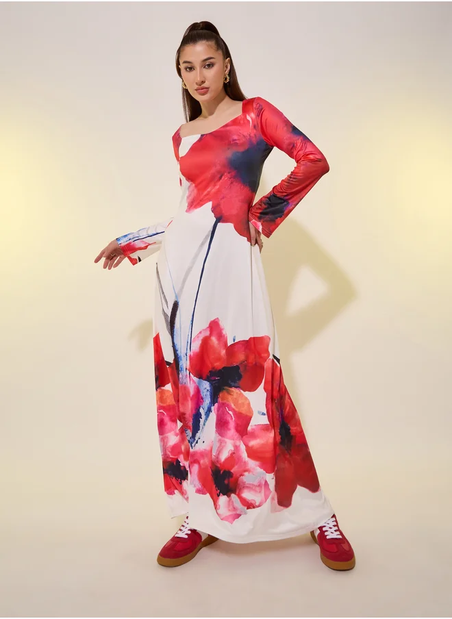 ستايلي Floral Print Long Sleeves A-Line Maxi Dress