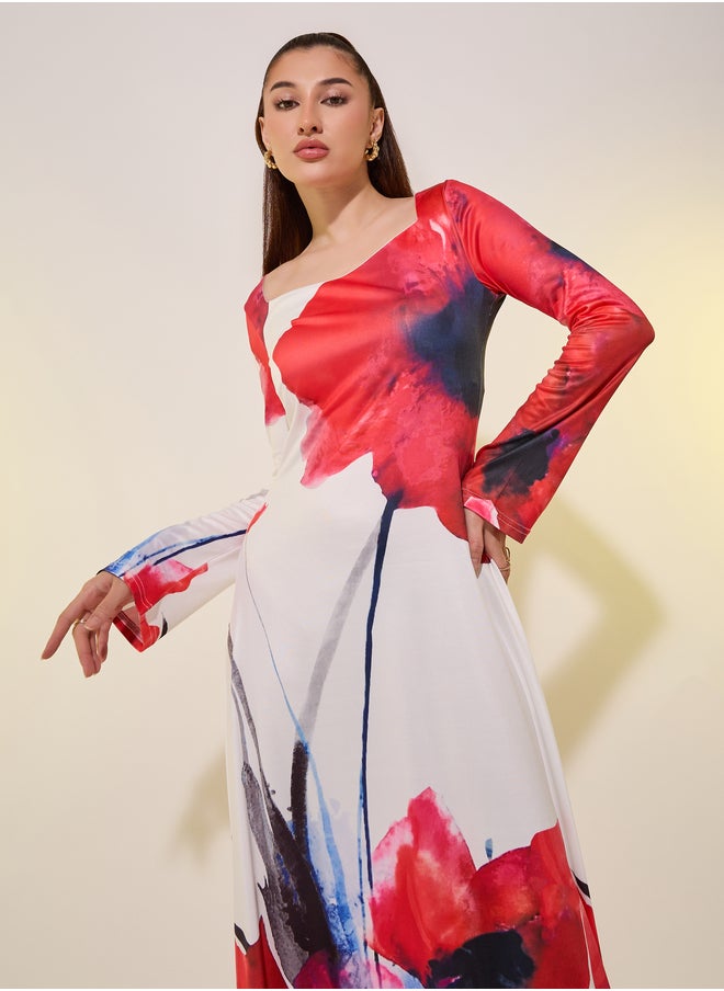 Take Two Floral Print Long Sleeves A-Line Maxi Dress  - Image 3