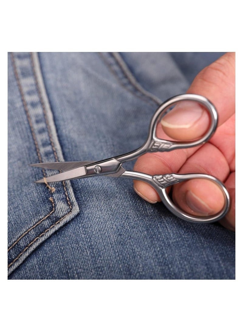 مقص دقيق صغير، مقاس 3.5 بوصة، من الفولاذ المقاوم للصدأ، متعدد الاستخدامات، طقم عناية تجميل عتيق، لشعر الوجه والحواجب والرموش واللحية والشارب، مع غلاف من البولي يوريثان. - Image 3