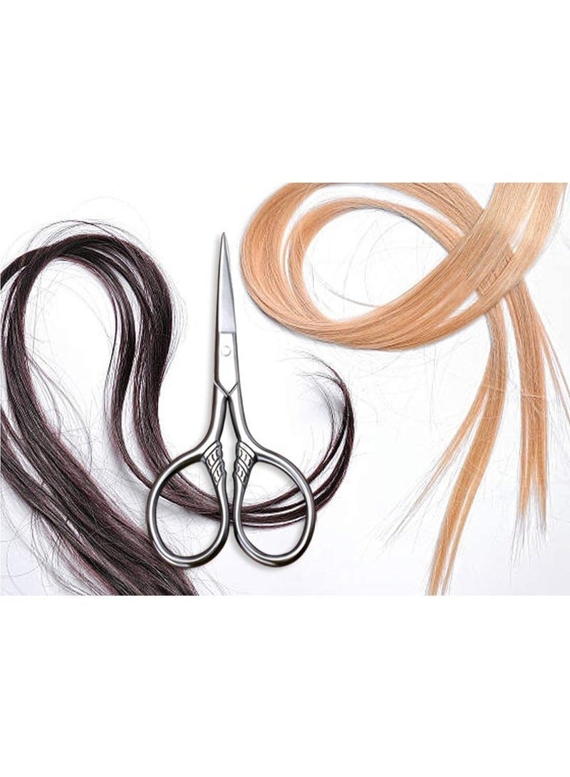 مقص دقيق صغير، مقاس 3.5 بوصة، من الفولاذ المقاوم للصدأ، متعدد الاستخدامات، طقم عناية تجميل عتيق، لشعر الوجه والحواجب والرموش واللحية والشارب، مع غلاف من البولي يوريثان. - Image 4