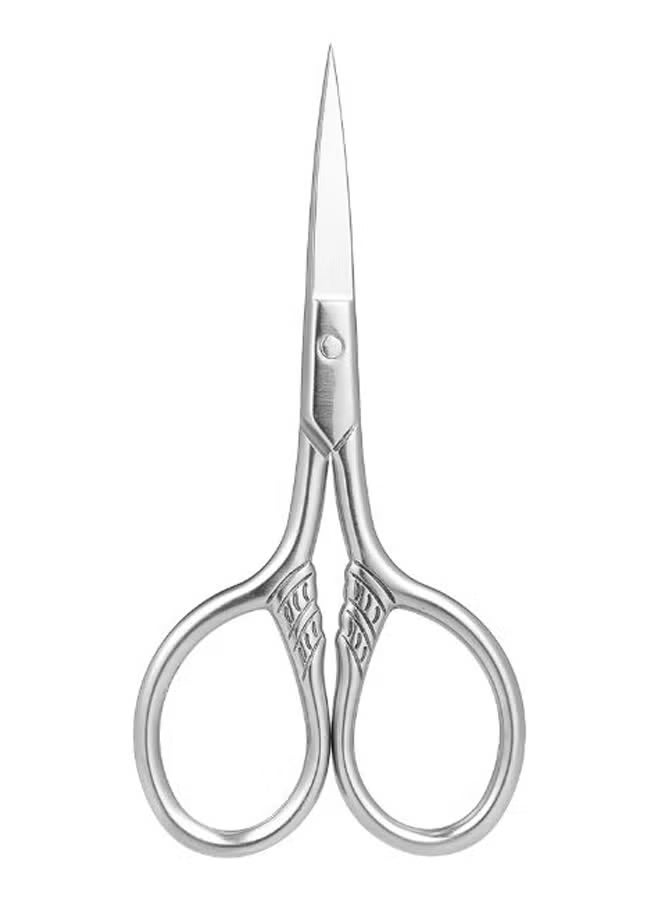 مقص دقيق صغير، مقاس 3.5 بوصة، من الفولاذ المقاوم للصدأ، متعدد الاستخدامات، طقم عناية تجميل عتيق، لشعر الوجه والحواجب والرموش واللحية والشارب، مع غلاف من البولي يوريثان. - Image 1