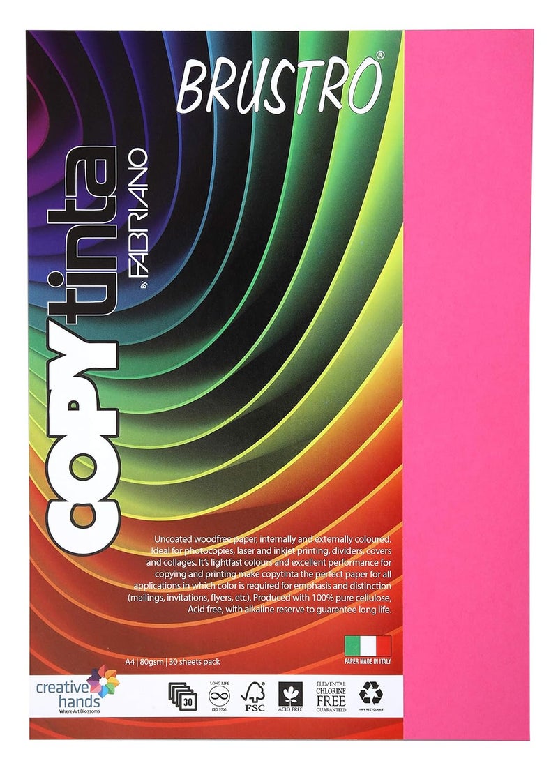 Copytinta Coloured Craft Paper A4 Size, 80 GSM, (60 sheets), Pink Shade (FUCSIA) | Ideal for photocopies, laser, prints, fax, dividers, covers, collages, craft, school, office