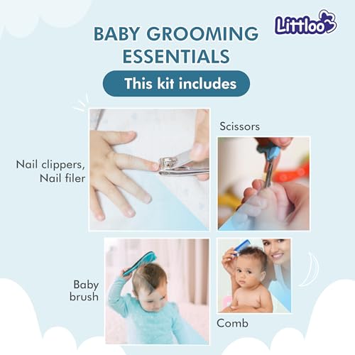 Littloo All in 1 Baby Care Kit for Your Little One! | Hair Brush, Comb, Nail Clipper, Scissors, and Nail Filer - Blue - Image 5