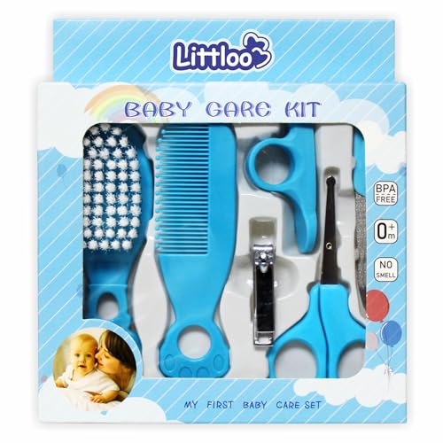 Littloo All in 1 Baby Care Kit for Your Little One! | Hair Brush, Comb, Nail Clipper, Scissors, and Nail Filer - Blue - Image 1
