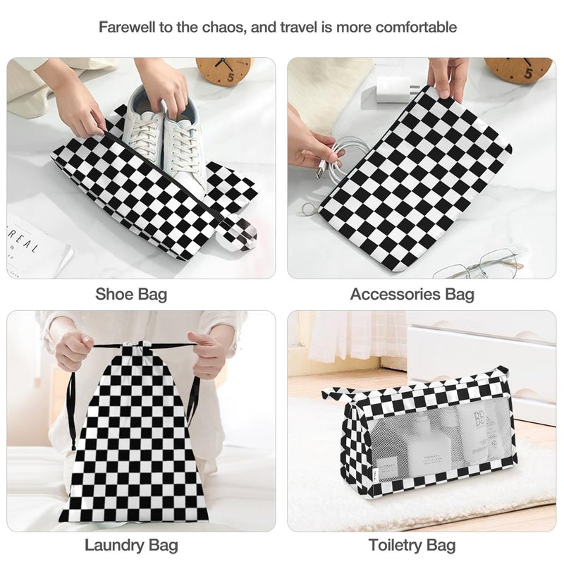 Hatisan 8 Set Packing Cubes for Suitcases,Packing Cube with Shoe, Cosmetics, Clothing, and Accessories Bags Packing Cubes for Travel Luggage Organizer Women Men(Black White Checkered) - Image 5