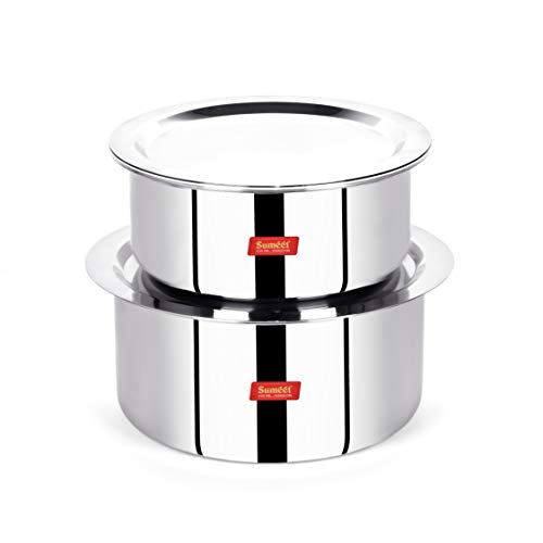 Sumeet Cook Smart Stainless Steel TriPly Steel-Aluminium-Steel - 3 Layers Tope Set of 2Pcs with Lid - No. 14 (1.1 Liter, 14Cm), No. 16 (1.6 Liter, 16Cm) - Image 1