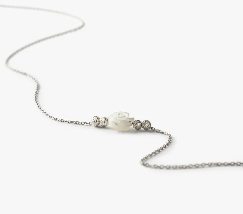 Minza  Minza “Rosa” Women’s Necklace, 925 Sterling Silver & Shell Rose Pendant Necklace, Minimalist Silver Necklace for Women, Handmade Jewelry for Casual & Special Occasion. for Women | Best Price UAE