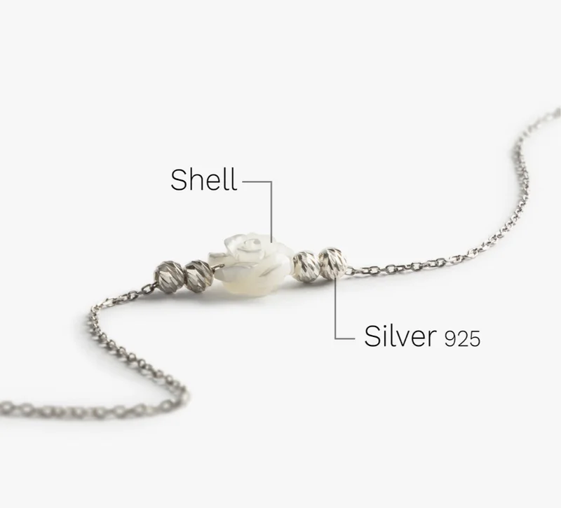 Minza  Minza “Rosa” Women’s Necklace, 925 Sterling Silver & Shell Rose Pendant Necklace, Minimalist Silver Necklace for Women, Handmade Jewelry for Casual & Special Occasion. for Women | Best Price UAE