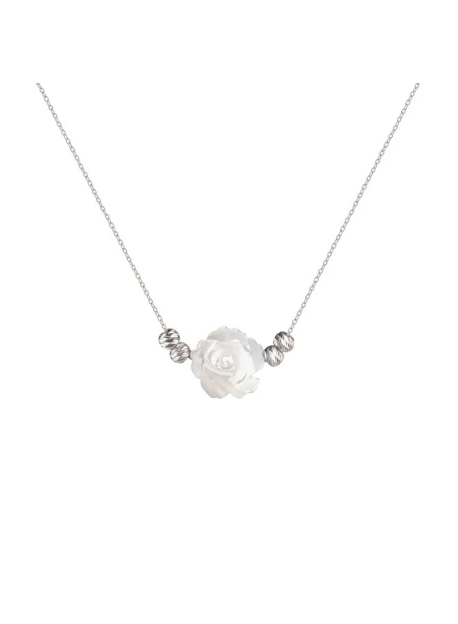 Minza  Minza “Rosa” Women’s Necklace, 925 Sterling Silver & Shell Rose Pendant Necklace, Minimalist Silver Necklace for Women, Handmade Jewelry for Casual & Special Occasion. for Women | Best Price UAE