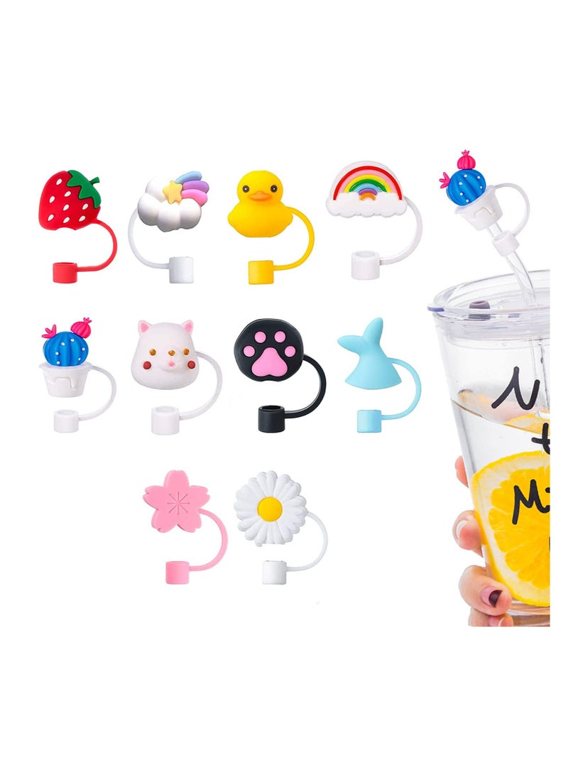 SYOSI Reusable Silicone Straw Tips Cover, 10Pack Silicone Straw Tip Covers Portable Cute Straw Caps Covers Home Kitchen Accessories for 6 to 8 mm Straws - Image 1