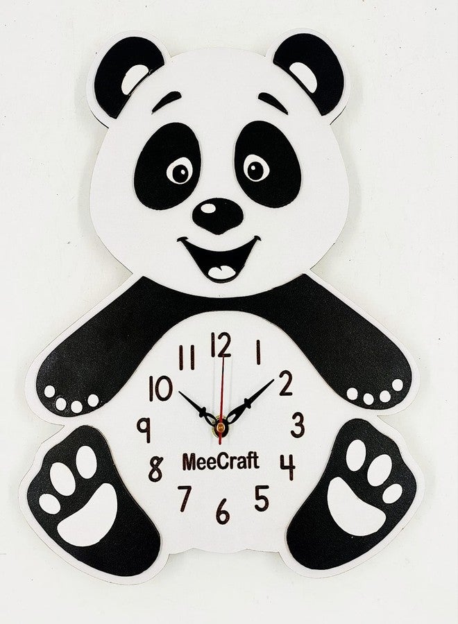 MeeCraft Wooden Panda Wall Clock for Bedroom Decor, Black and White, 25x28 cm - Image 1