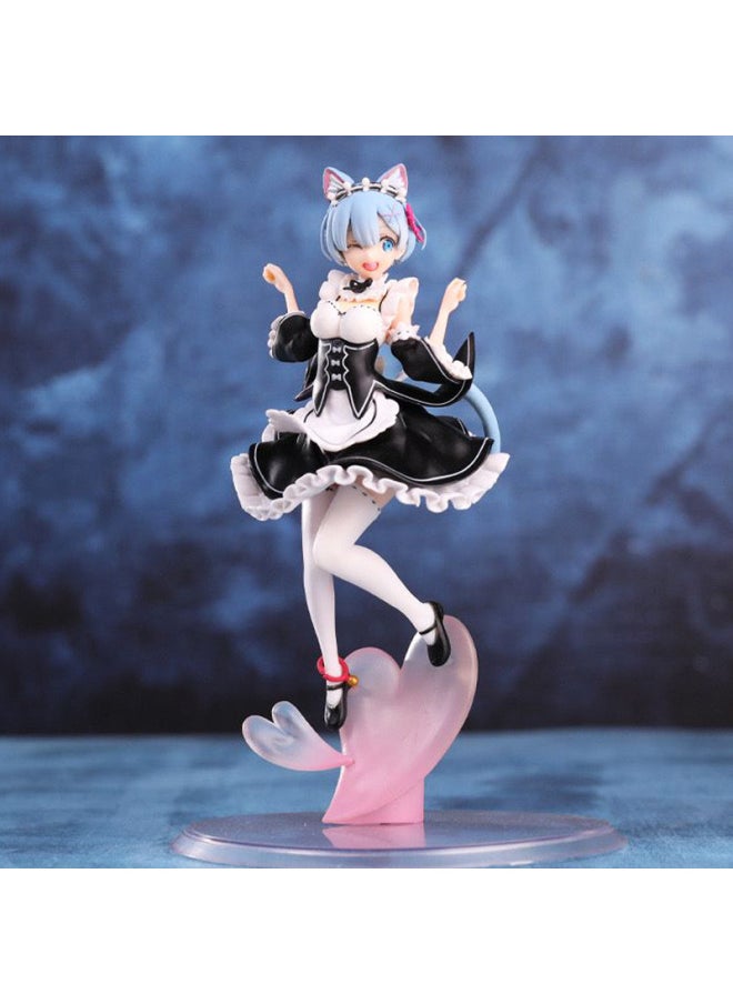 null - Re's Life In A World From Scratch Rem's Hand-held Cat Ear Maid Second-dimensional Rem Animation Decoration Moulds-Color:Cat-eared Rem 24cm (boxed) - Image 1