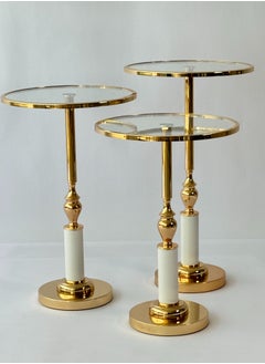 Living 3-piece glass service table set with golden steel bases  - Image 3