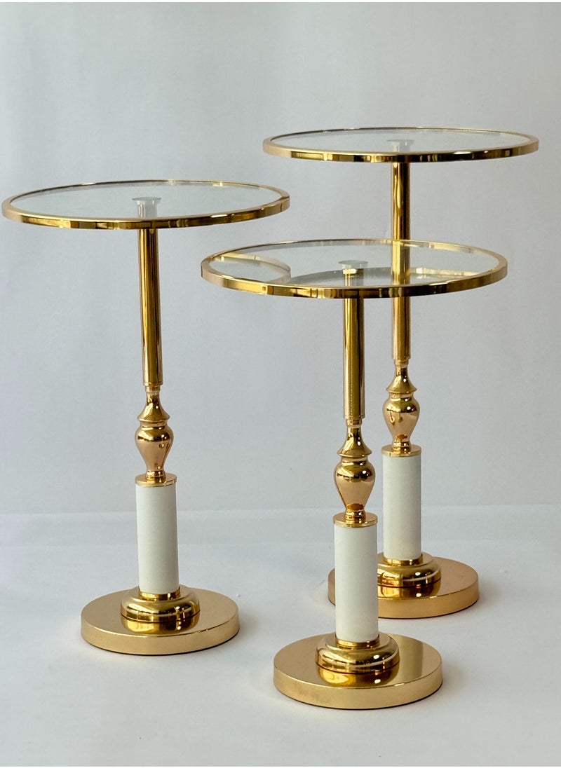 Living - 3-piece glass service table set with golden steel bases - Image 1