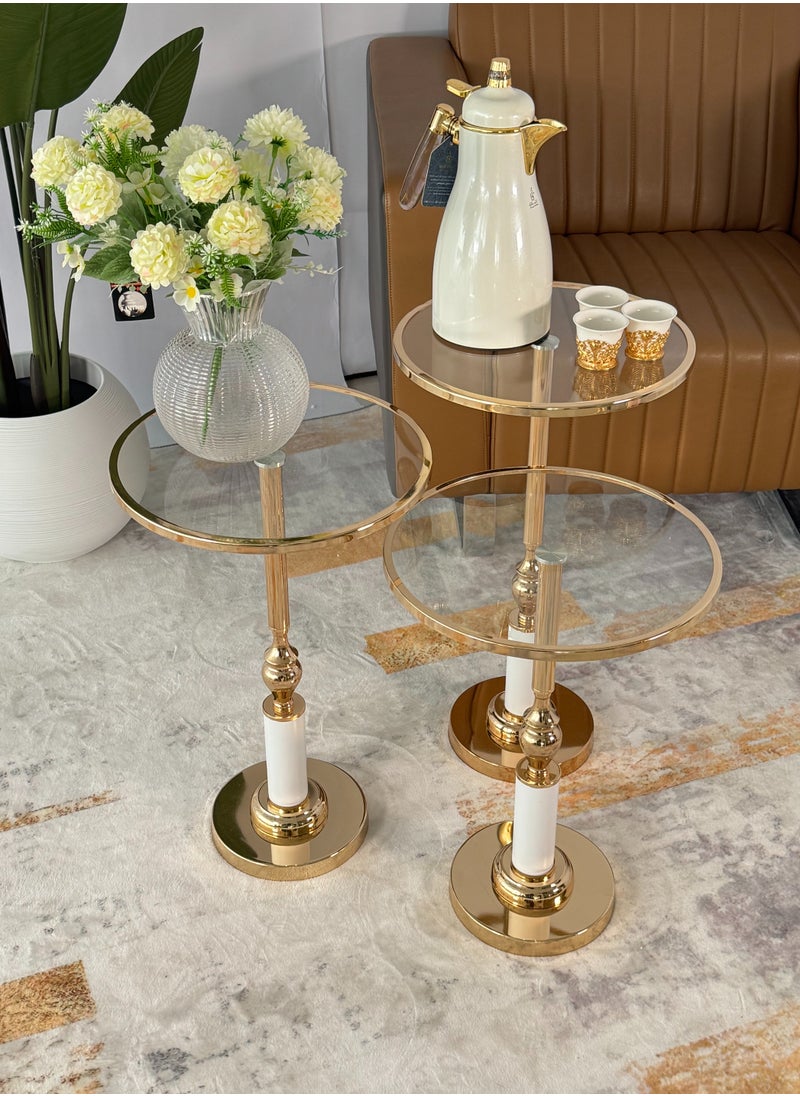 Living - 3-piece glass service table set with golden steel bases - Image 1