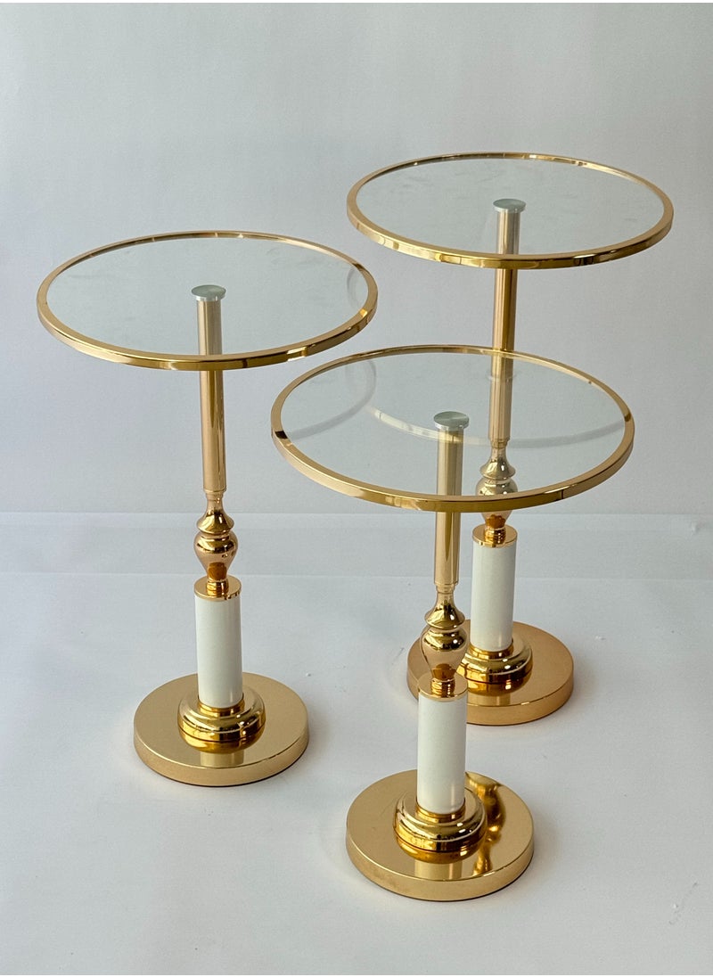 Living - 3-piece glass service table set with golden steel bases - Image 1