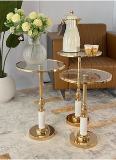 3-piece glass service table set with golden steel bases
