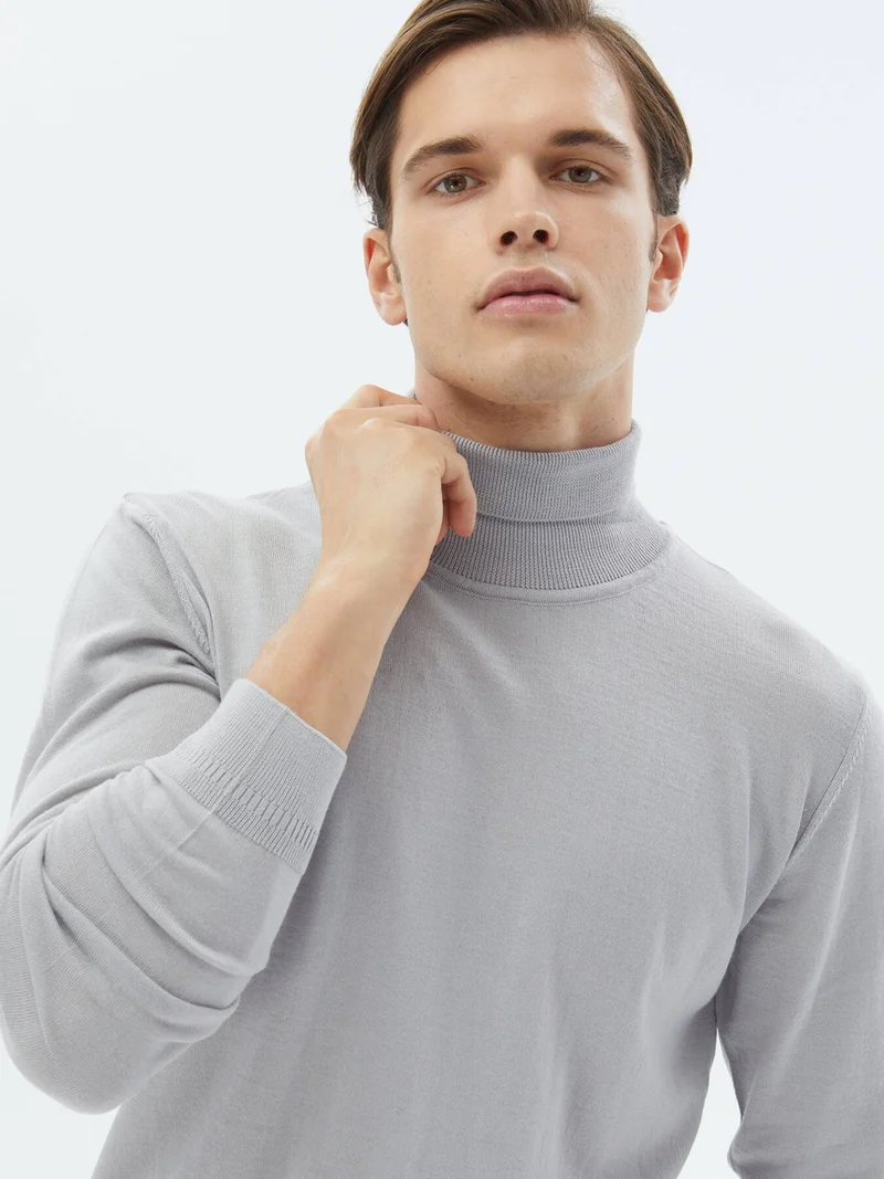 Kip Lilac Full Turtleneck Plain Knit Wool Blend Sweater