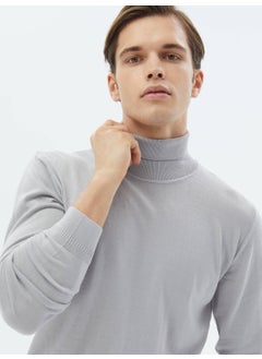 Lilac Full Turtleneck Plain Knit Wool Blend Sweater