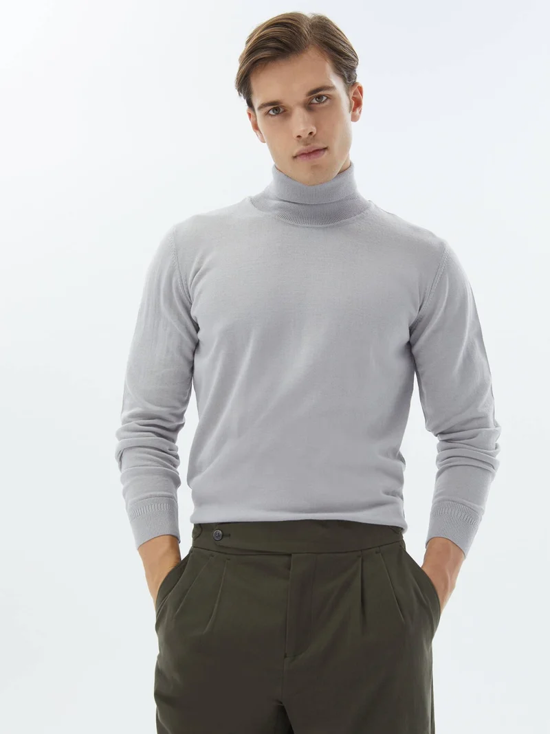 Kip Lilac Full Turtleneck Plain Knit Wool Blend Sweater