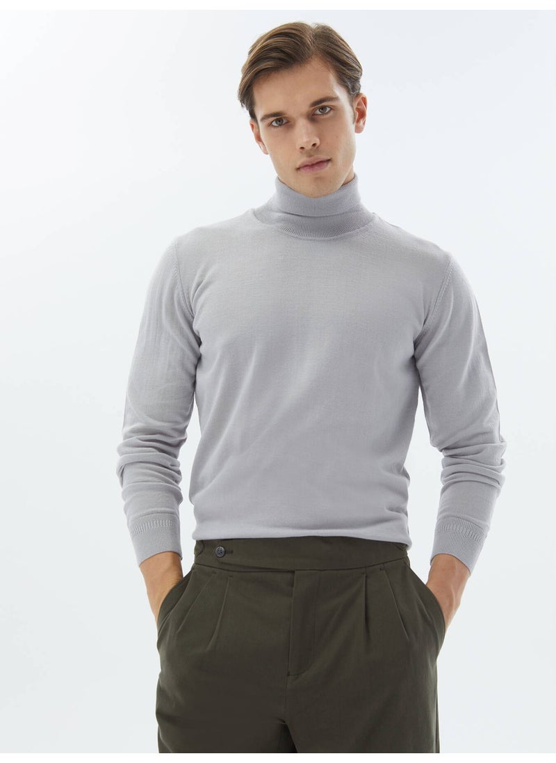 Kip - Lilac Full Turtleneck Plain Knit Wool Blend Sweater - Image 1