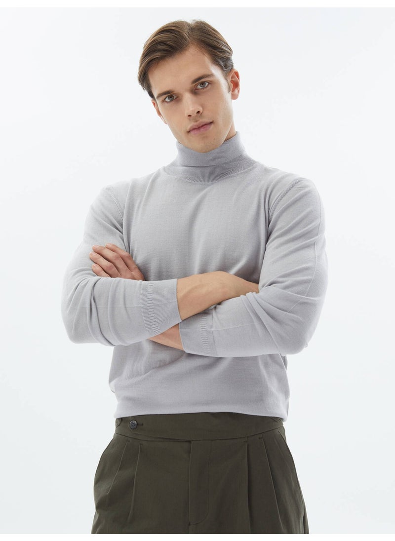 Kip - Lilac Full Turtleneck Plain Knit Wool Blend Sweater - Image 1