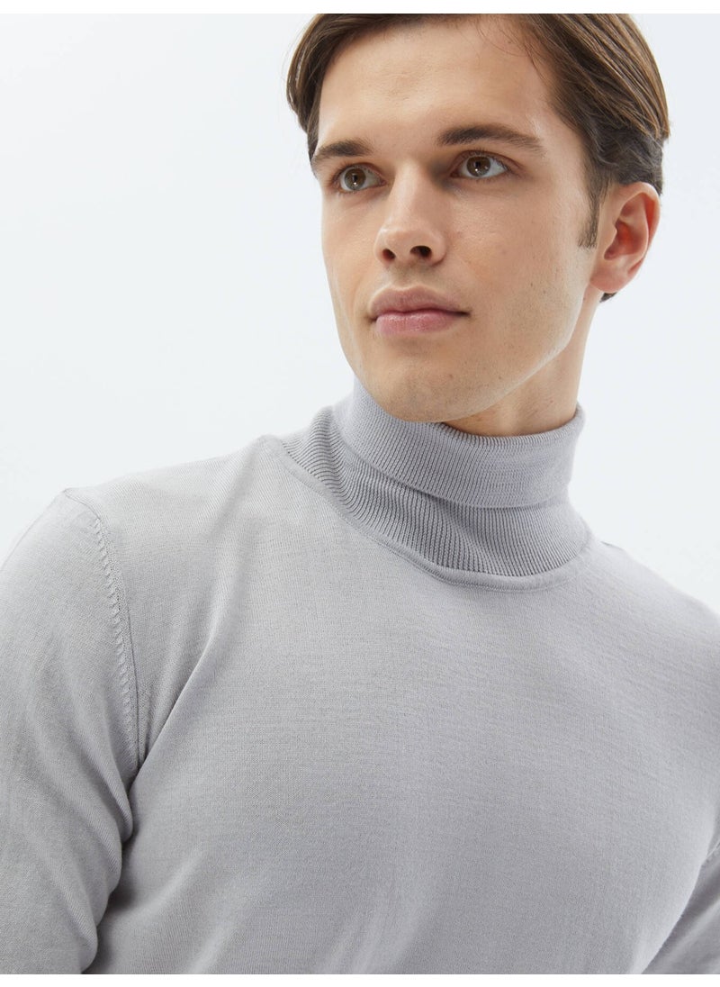 Kip - Lilac Full Turtleneck Plain Knit Wool Blend Sweater - Image 1
