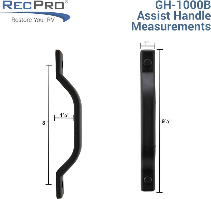 RecPro RV Grab Assist Handle | 9 1/2 Inches | Black or White | Exterior Assist Handle (2 Handles, Black) - Image 4