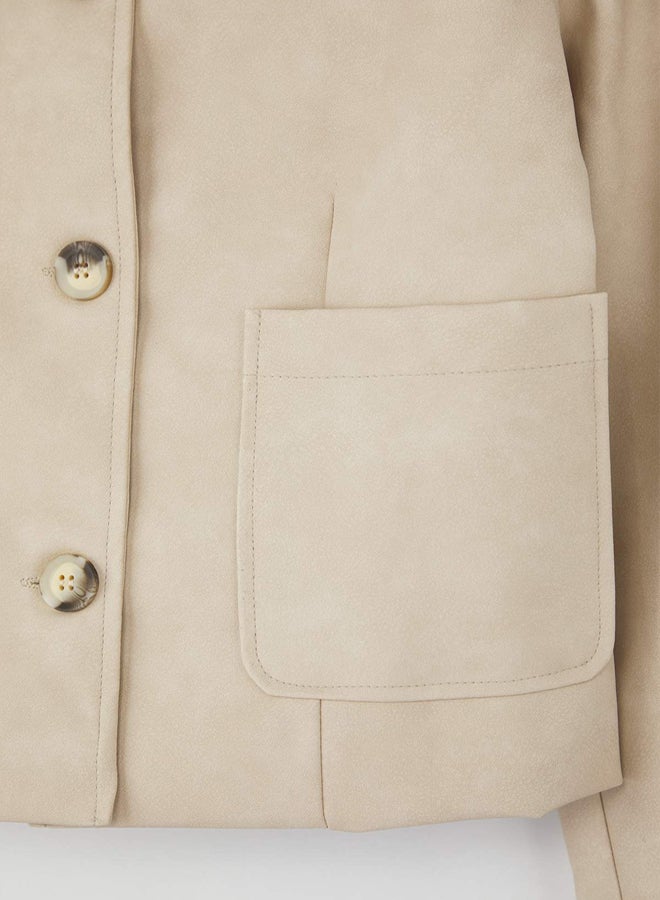 trendyol Stone Button Faux Leather Washed Jacket - Image 5