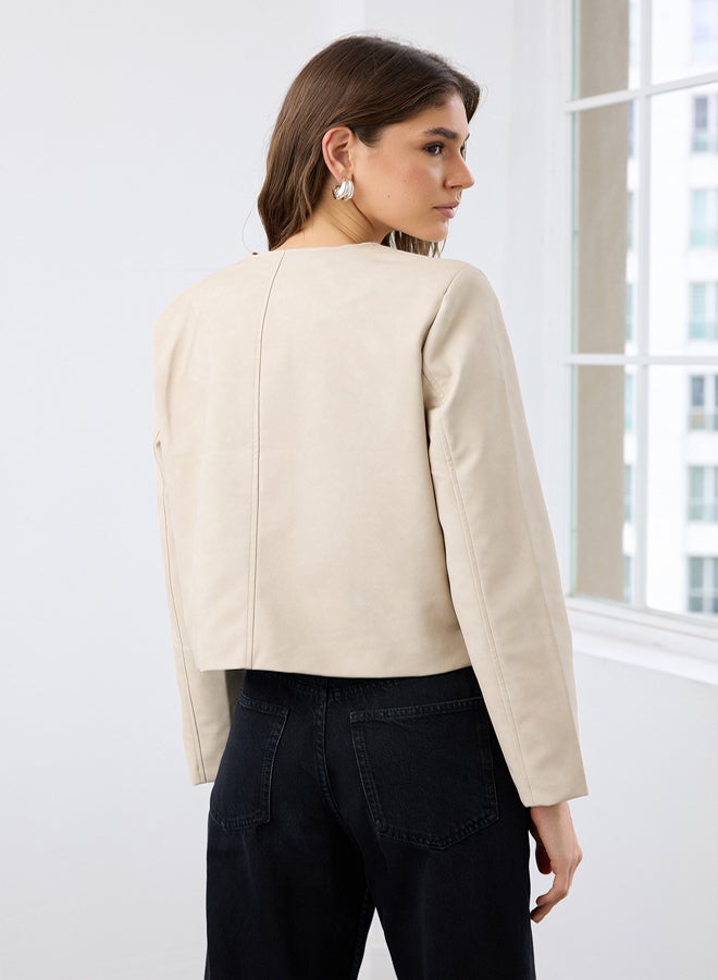 trendyol Stone Button Faux Leather Washed Jacket - Image 4