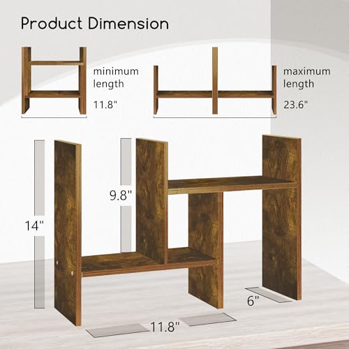 Jerry & Maggie Desktop Organizer Office Storage Rack Adjustable Wood Display Shelf Free Style Double H, Multi-Functional Mini Bookshelf for Desk Natural Stand (Natural Wood Tone) - Image 3