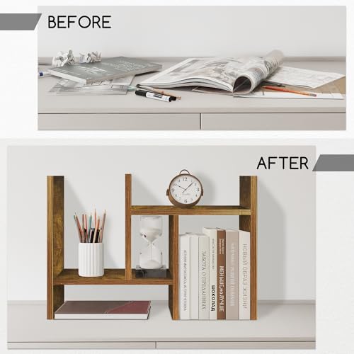 Jerry & Maggie Desktop Organizer Office Storage Rack Adjustable Wood Display Shelf Free Style Double H, Multi-Functional Mini Bookshelf for Desk Natural Stand (Natural Wood Tone) - Image 2