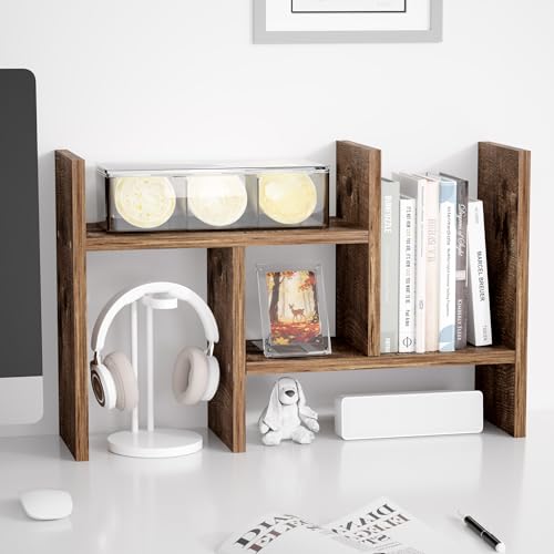 Jerry & Maggie Desktop Organizer Office Storage Rack Adjustable Wood Display Shelf Free Style Double H, Multi-Functional Mini Bookshelf for Desk Natural Stand (Natural Wood Tone) - Image 1