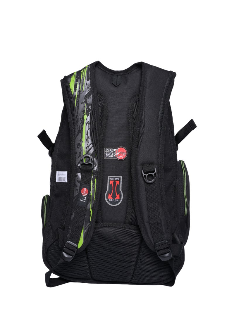 Full Stop 19" Backpack – Black & Apple Green – Kids School Bag with Pocket & USB Port – Durable & Stylish Design - Image 1