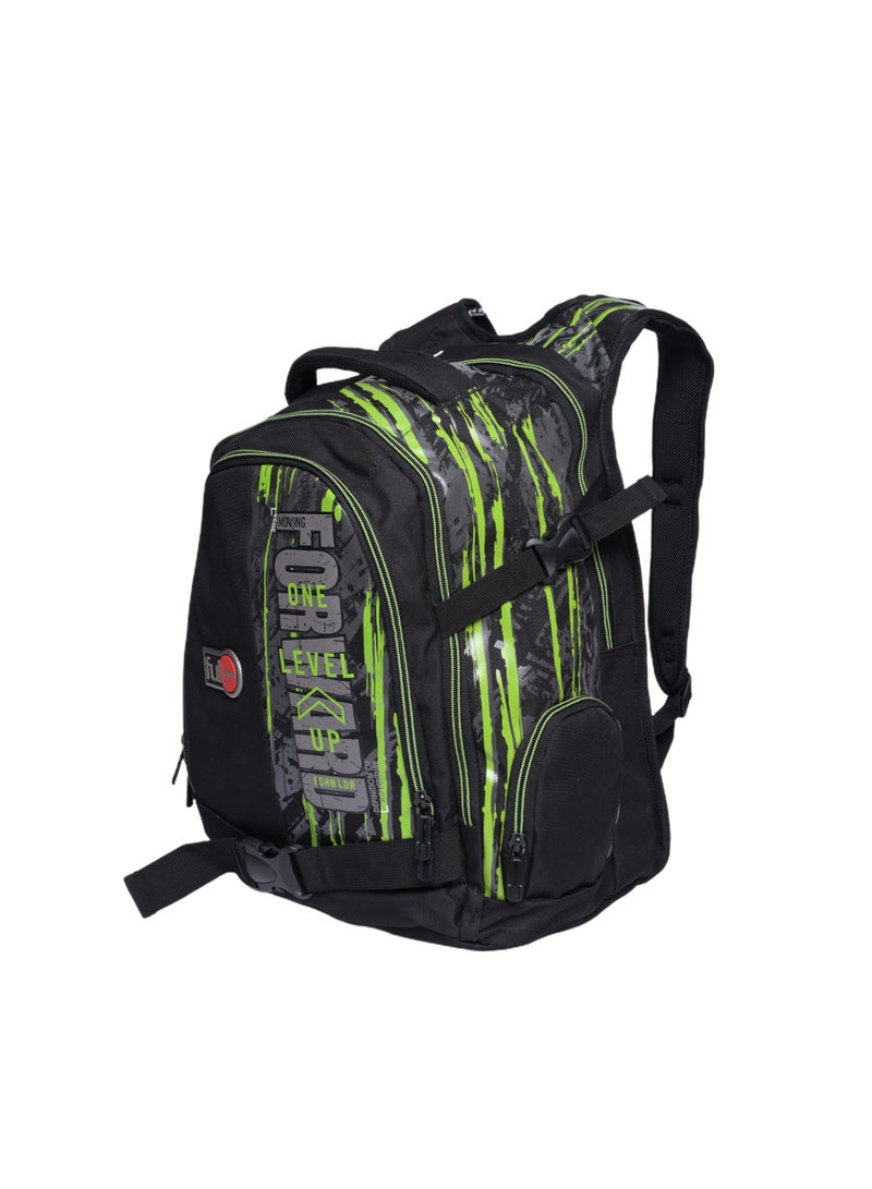 Full Stop 19" Backpack – Black & Apple Green – Kids School Bag with Pocket & USB Port – Durable & Stylish Design - Image 3