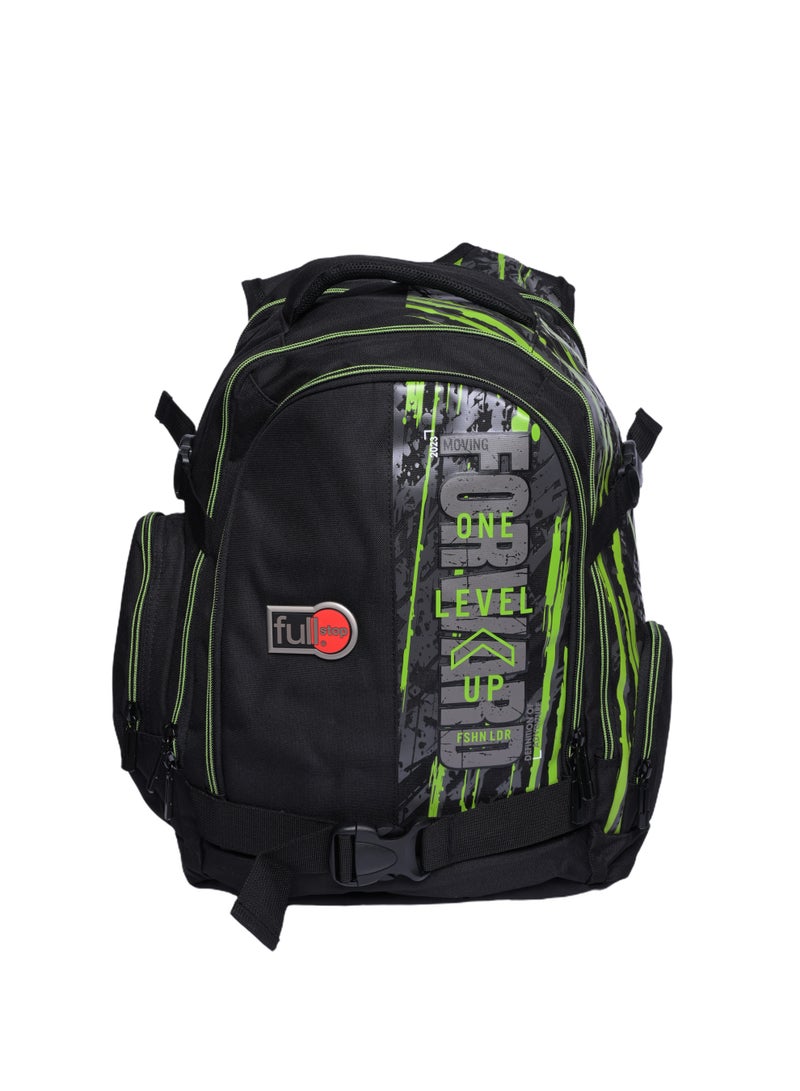 Full Stop 19" Backpack – Black & Apple Green – Kids School Bag with Pocket & USB Port – Durable & Stylish Design - Image 2