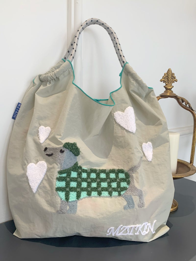 Embroidered Nylon Tote Bag – Medium Capacity Summer Shoulder Bag for Women - Image 5