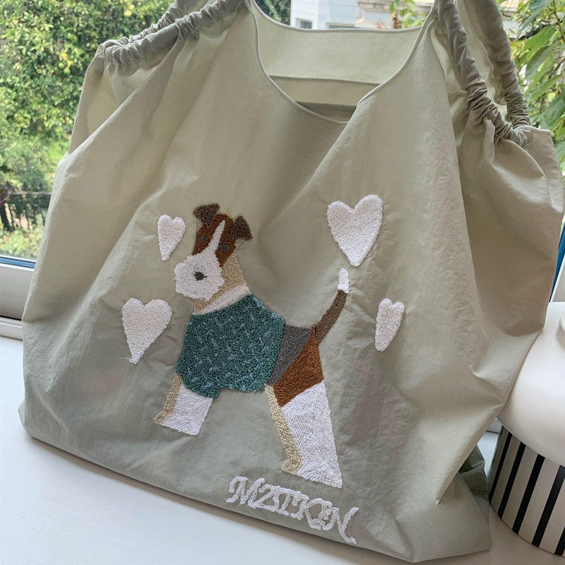 Embroidered Nylon Tote Bag – Medium Capacity Summer Shoulder Bag for Women - Image 1