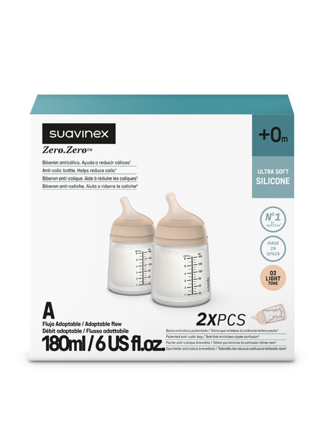 SUAVINEX Zero Zero Anti Colic Baby Feeding Bottle, No 1 Spanish Baby Feeding Bottle Brand, Perfect For Breastfeeding Babies 180Ml x2 Set Of 2 - Light - Image 2