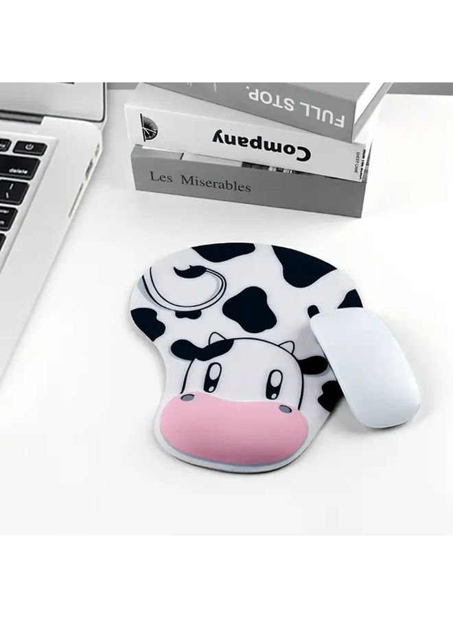 Cute Cow Print Mouse Pad With Pink Horns Non Slip Rubber Base For PC Laptop - Image 1